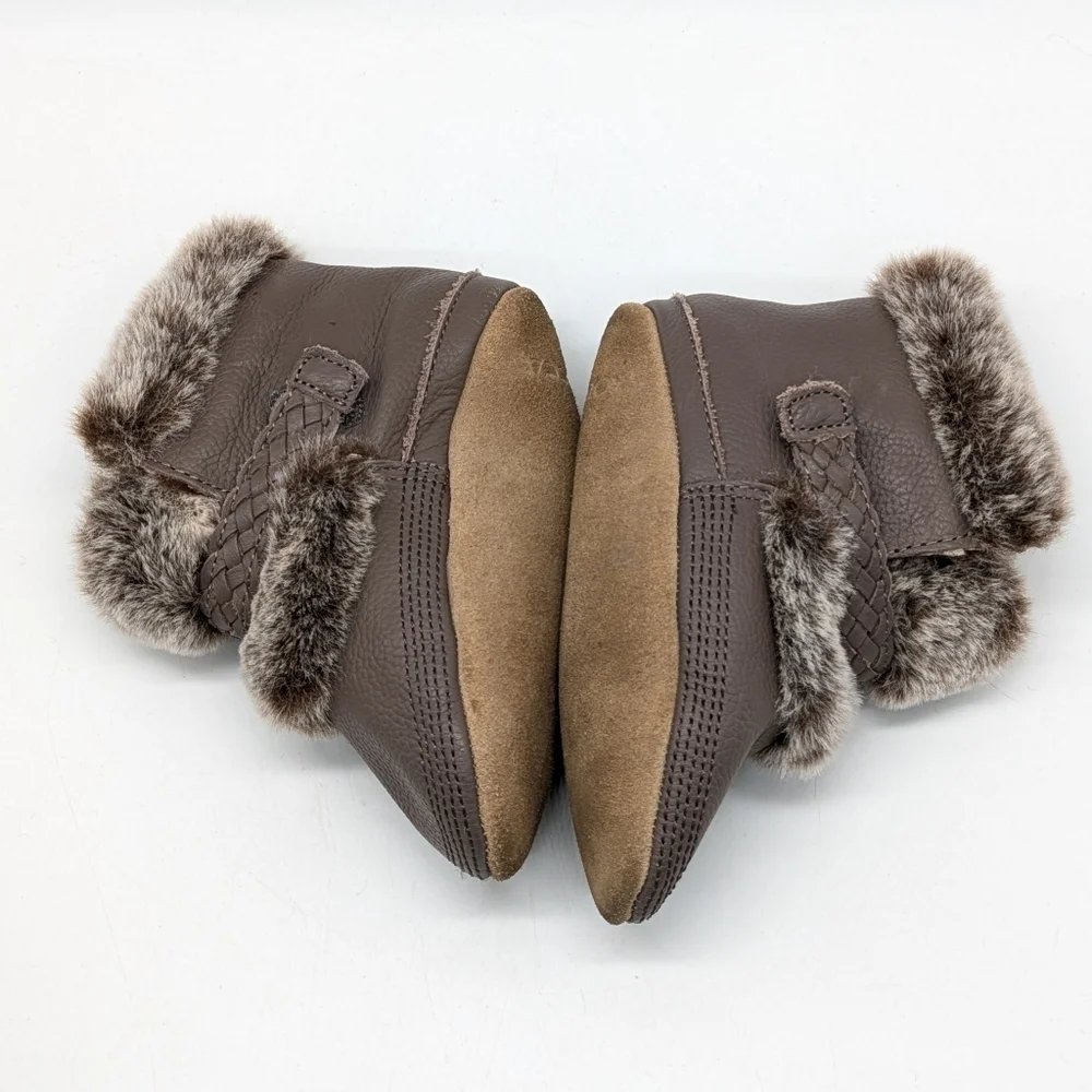 Robeez Brown Leather Faux Fur Baby Boot Shoe 18-24mo